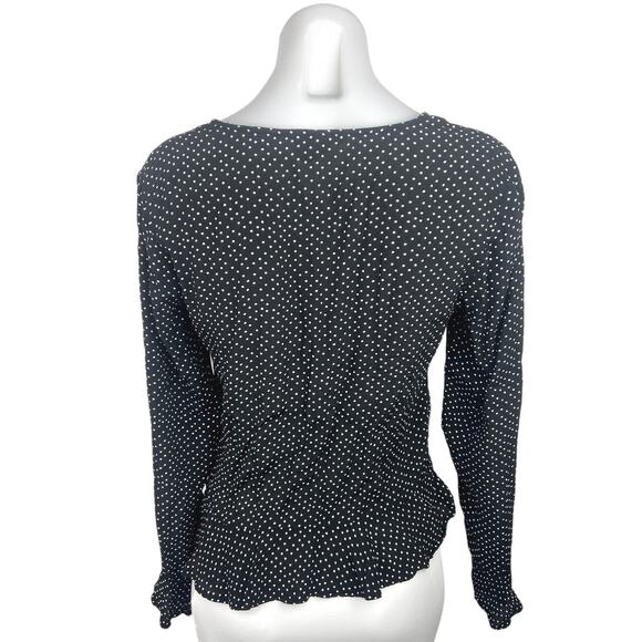 H&M Black White Polka Dot Ruffle V Neck Long Sleeve Peplum Blouse Top Size 4 - Picture 2 of 5
